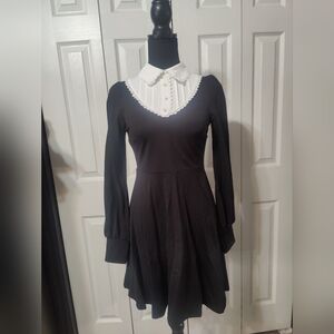 Killstar Bethany Brutal Long Sleeve Black Dress S White Goth Emo Punk Victorian